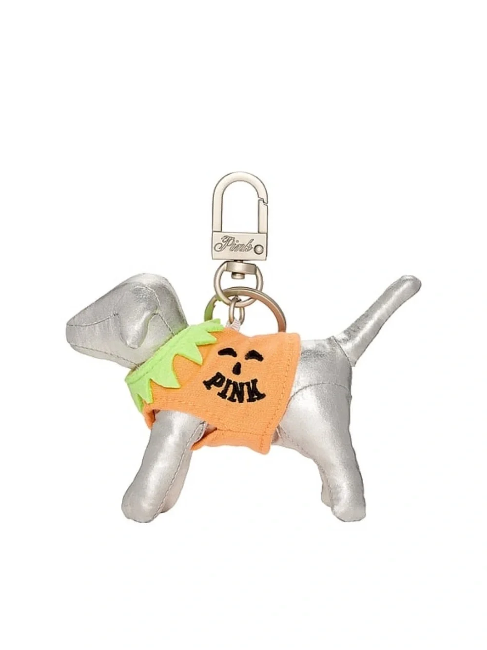 New Silver VS PINK Micro Dog Keychain Metallic Pumpkin Bag Charm Halloween